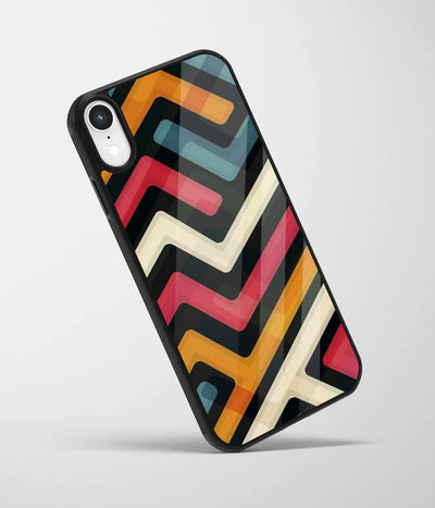 An angled view of a glass phone case featuring a vibrant design.