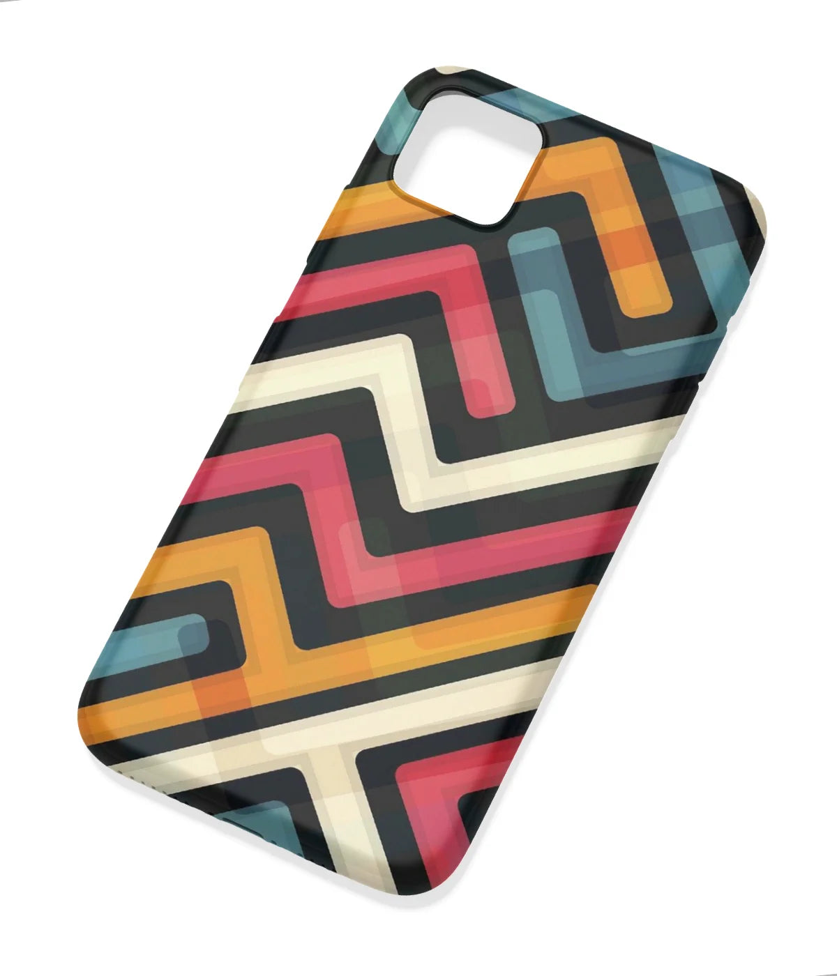 An angled view of a soft silicone case featuring a colorful design.