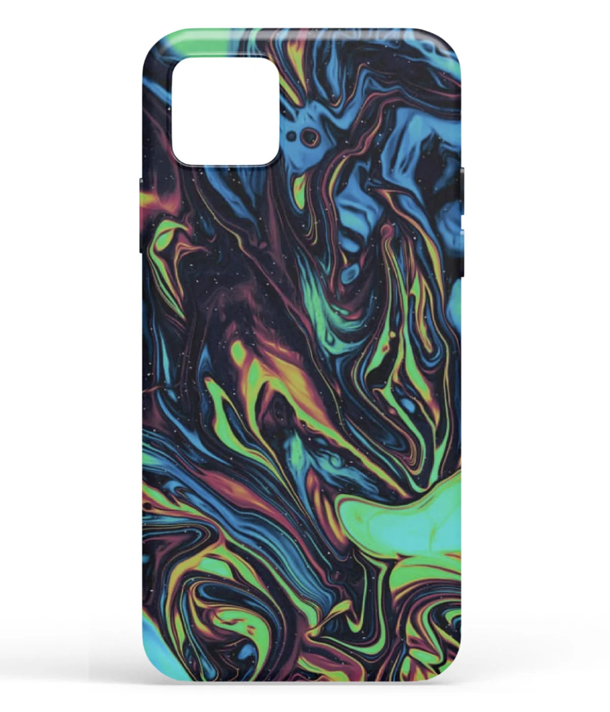 A front-on view of soft silicone phone case with a colorful design.