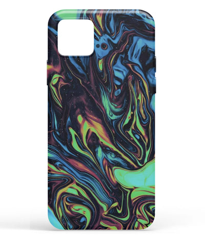 A front-on view of soft silicone phone case with a colorful design.