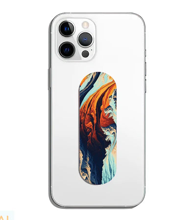 A phone grip slider applied to the back of a smartphone.