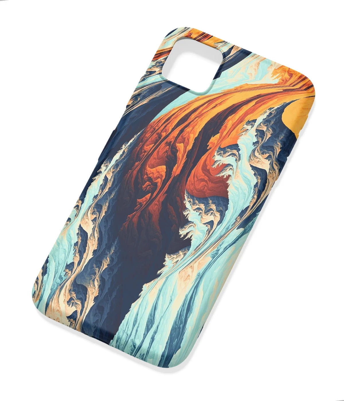 An angled view of a soft silicone case featuring a colorful design.