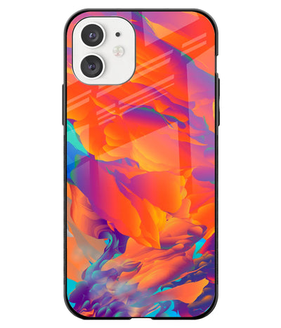 A front-on view of a glass phone case with a colorful design.