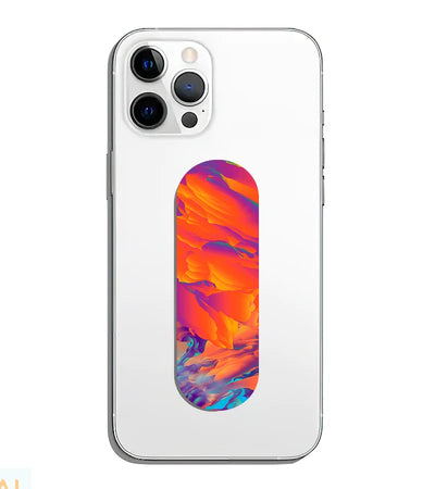 A phone grip slider applied to the back of a smartphone.