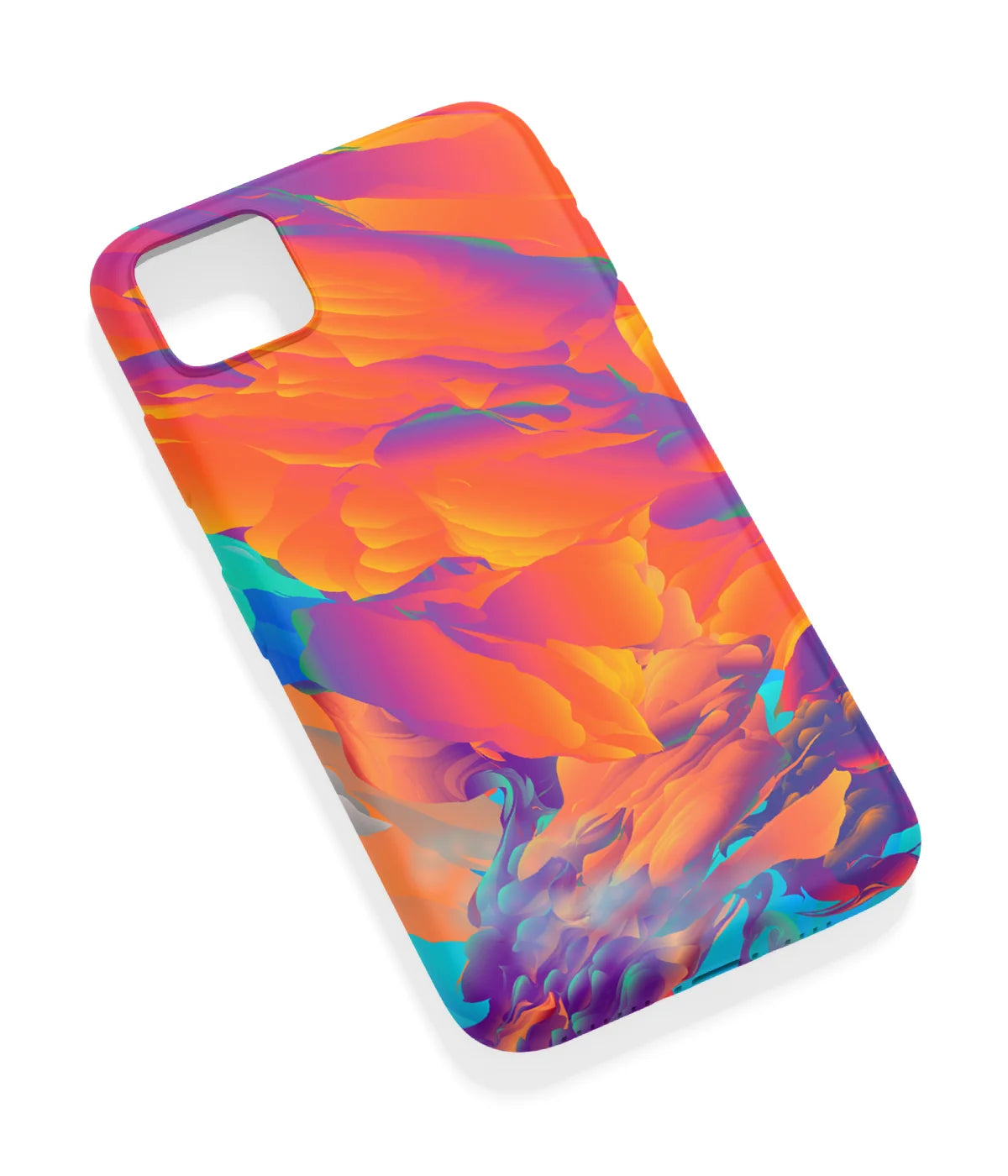 An angled view of a soft silicone case featuring a vibrant design.