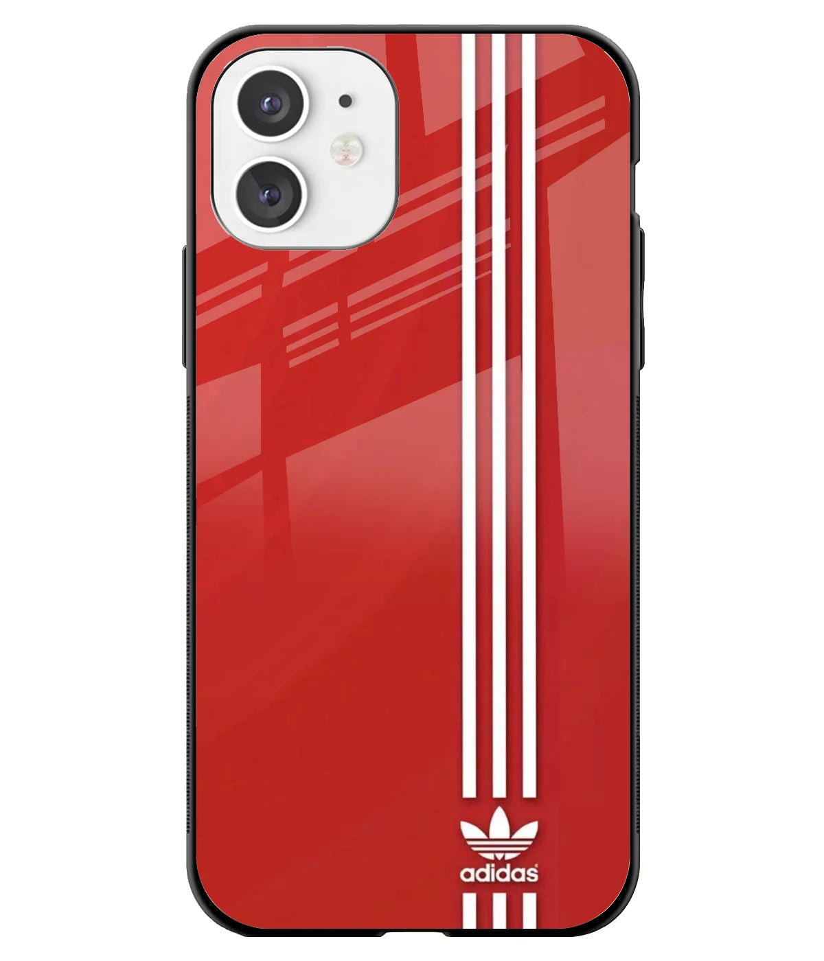 A front-on view of a glass phone case with a colorful design.