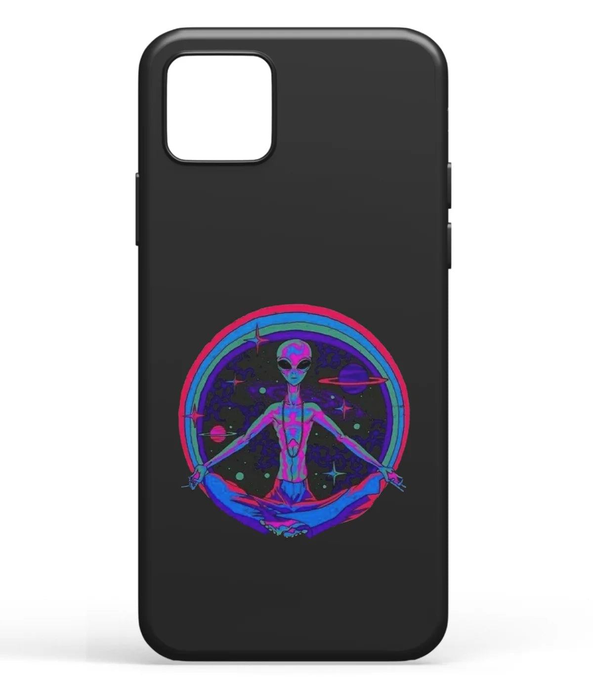 A front-on view of soft silicone phone case with a colorful design.