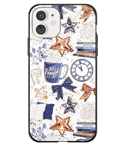 A front-on view of a glass phone case with a colorful design.