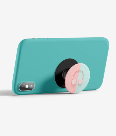 An image demonstrating how to use the phone grip as a stand to hold a mobile phone in landscape mode for hands-free viewing