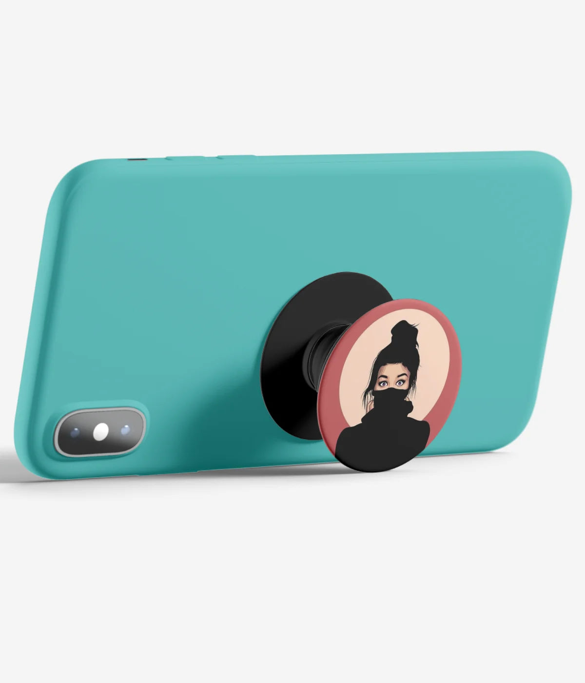 An image demonstrating how to use the phone grip as a stand to hold a mobile phone in landscape mode for hands-free viewing