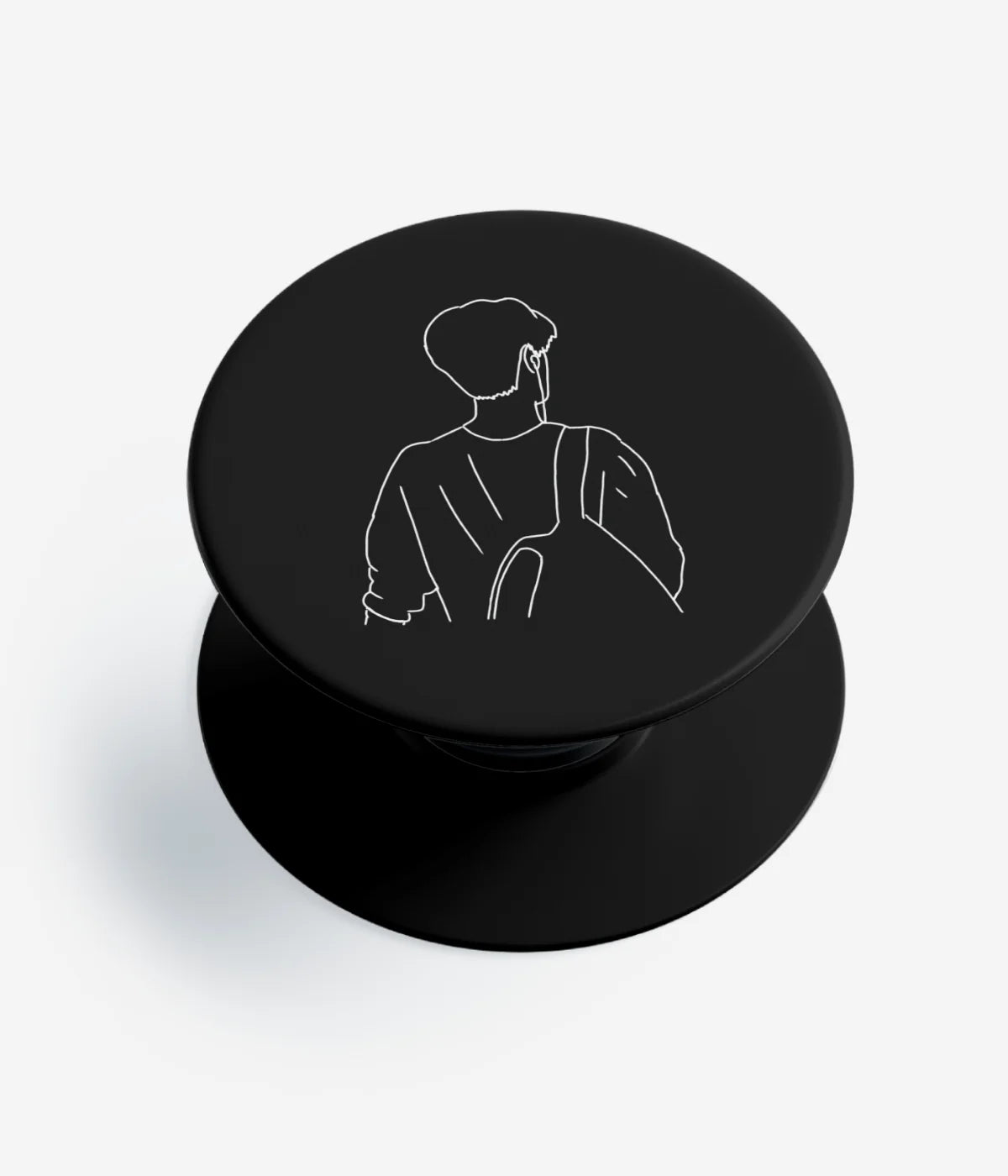 A top-down view of a phone grip holder on a clean white background