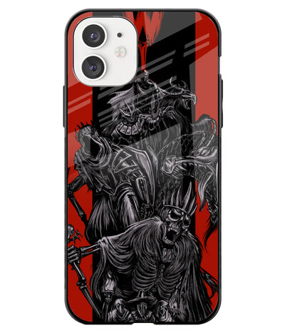 A front-on view of a glass phone case with a colorful design.