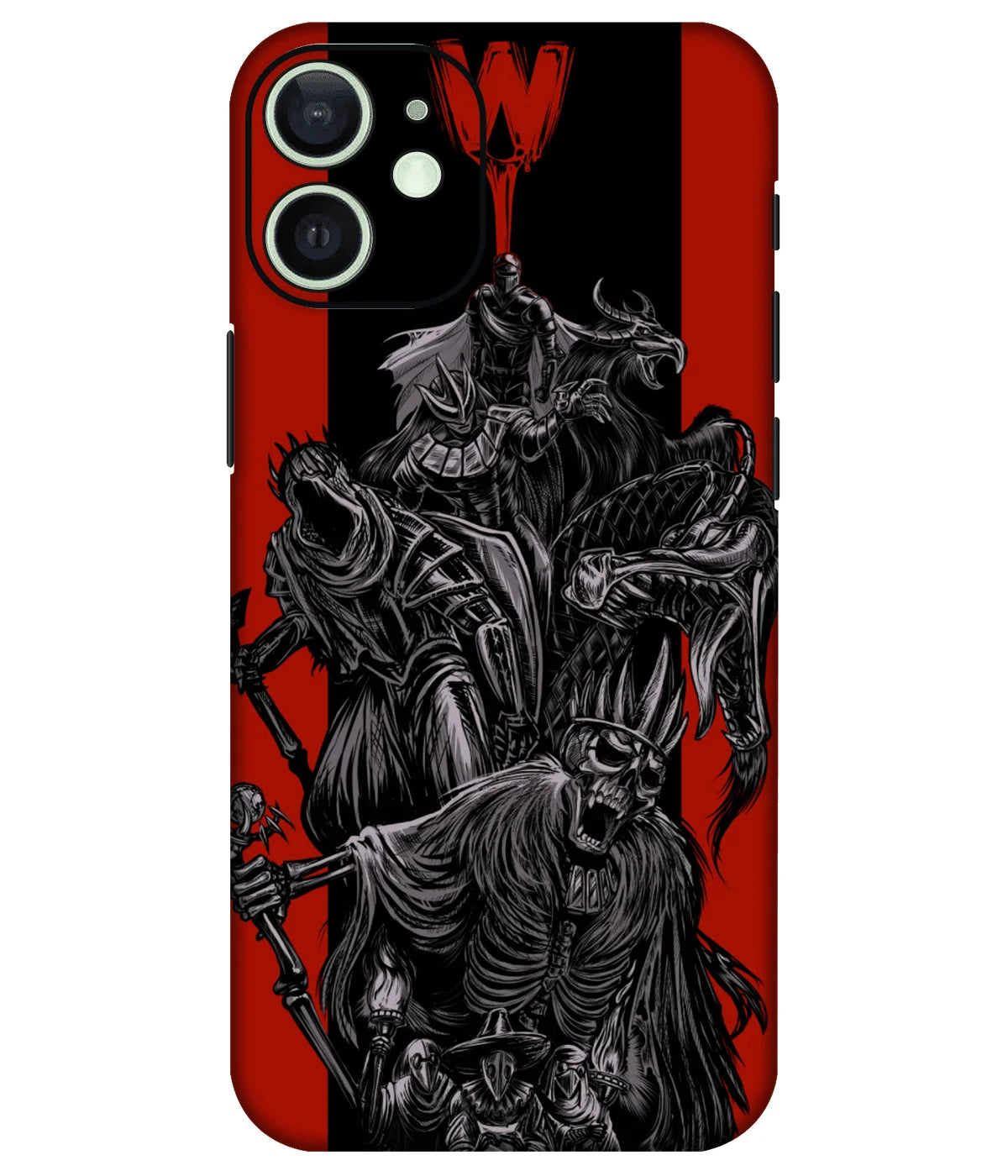 Image of a phone case featuring a mobile skin with a graphic design.