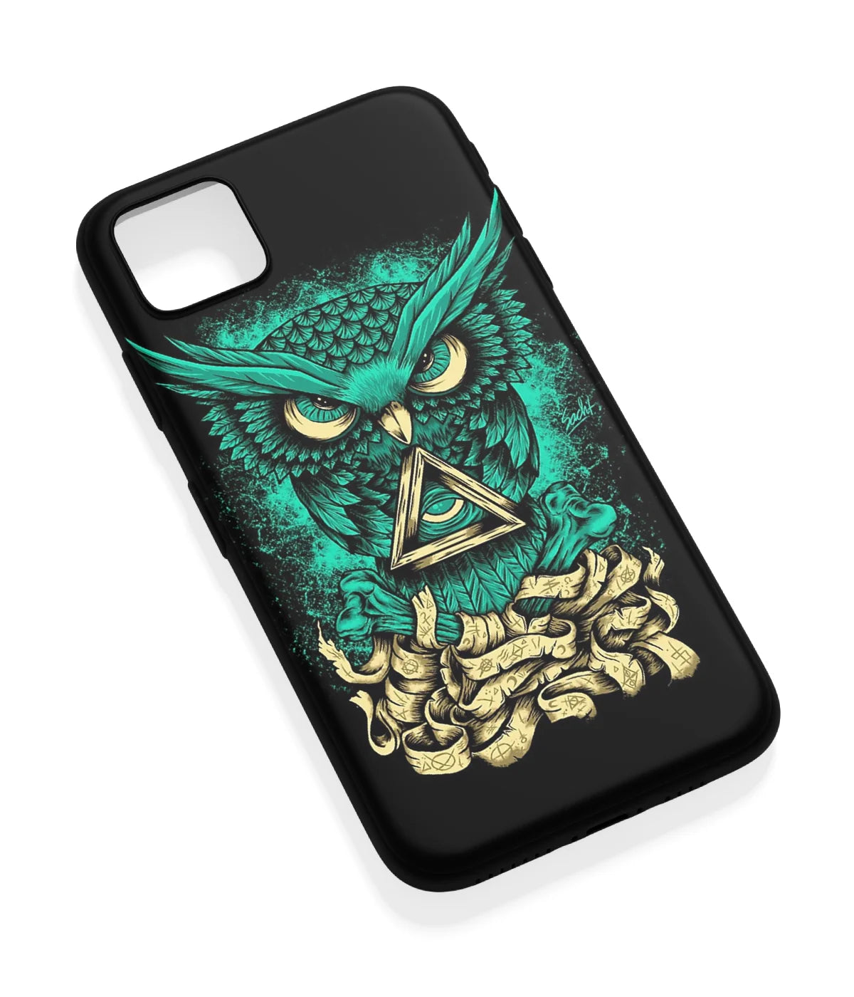 An angled view of a soft silicone case featuring a vibrant design.