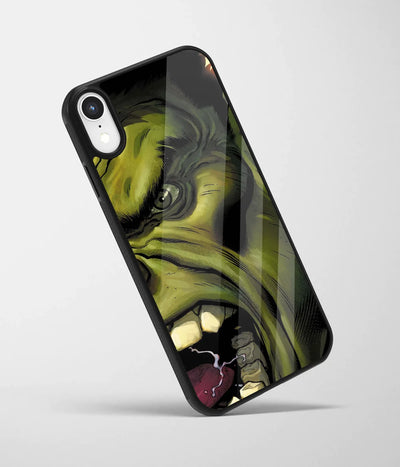 An angled view of a glass phone case featuring a vibrant design.