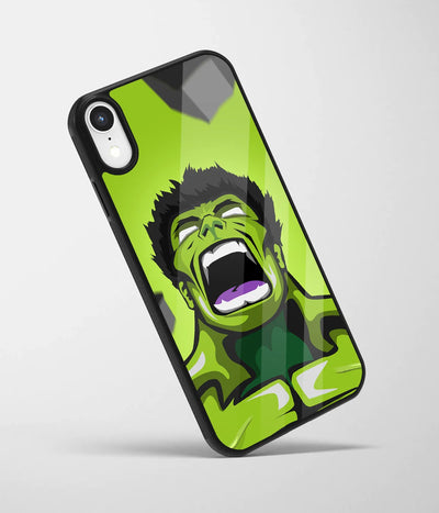 An angled view of a glass phone case featuring a vibrant design.