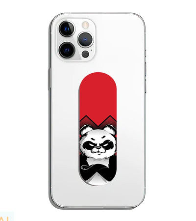 A phone grip slider applied to the back of a smartphone.