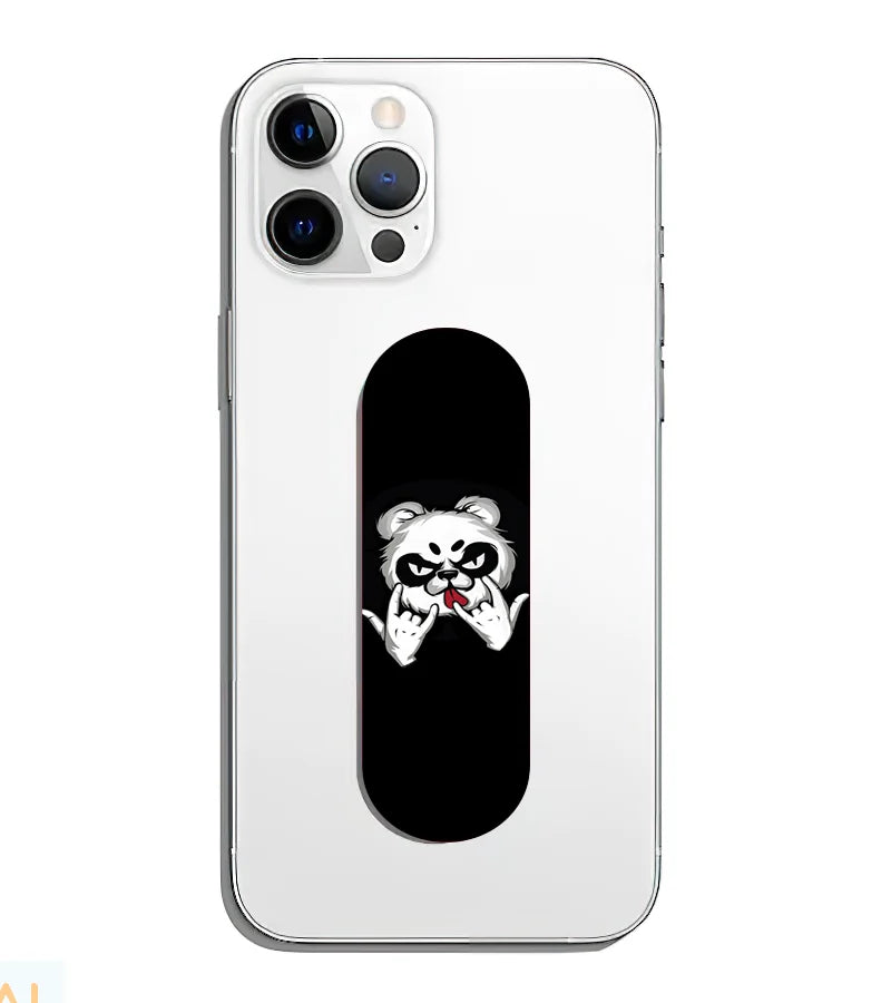 A phone grip slider applied to the back of a smartphone.