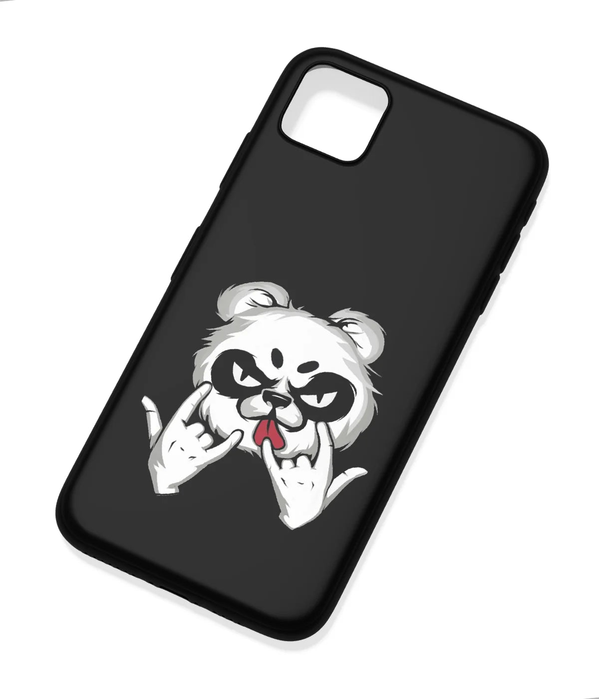 An angled view of a soft silicone case featuring a colorful design.