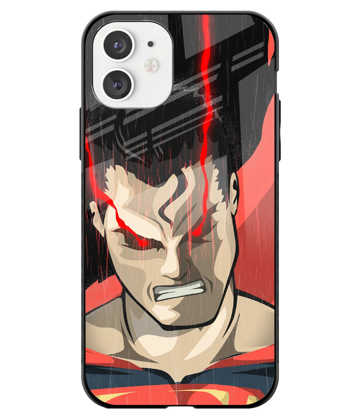 A front-on view of a glass phone case with a colorful design.