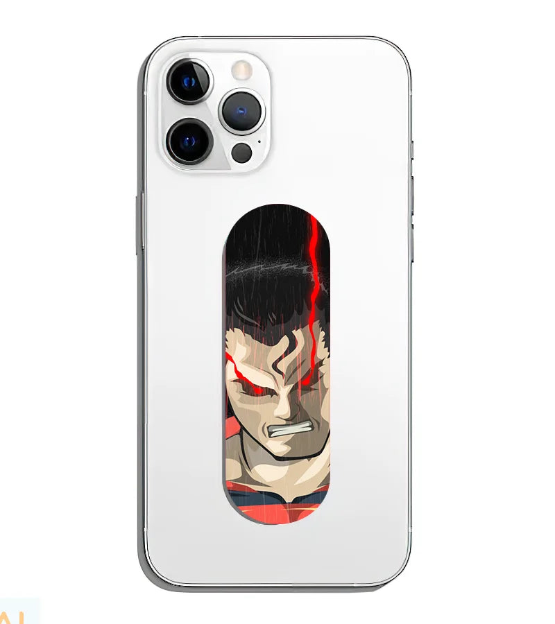 A phone grip slider applied to the back of a smartphone.