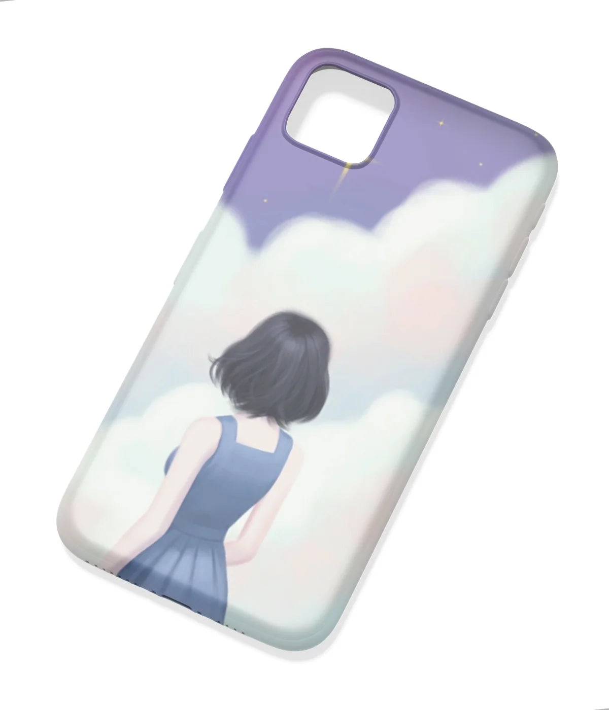 An angled view of a soft silicone case featuring a colorful design.