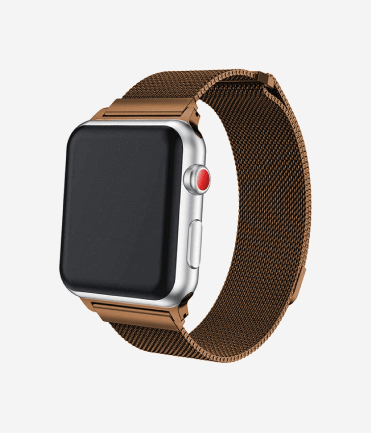 Front view of an Apple Watch Milanese Loop band, highlighting the woven stainless steel mesh texture, secure magnetic closure clasp.