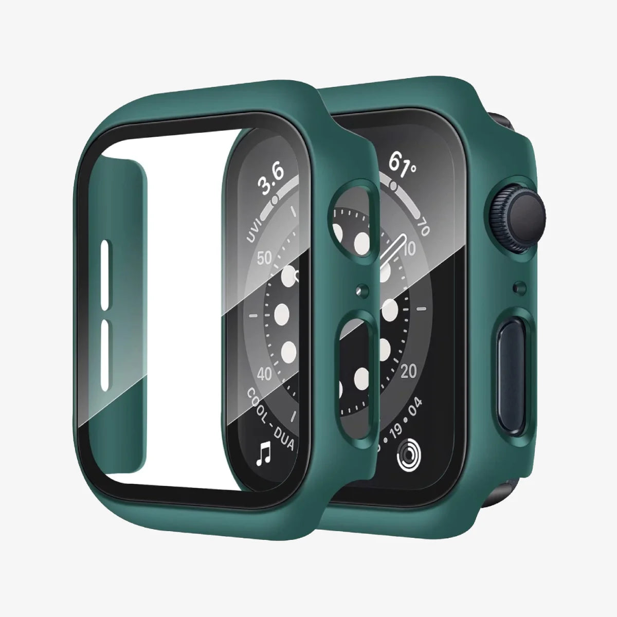 Apple watch with a green protective case on a white background