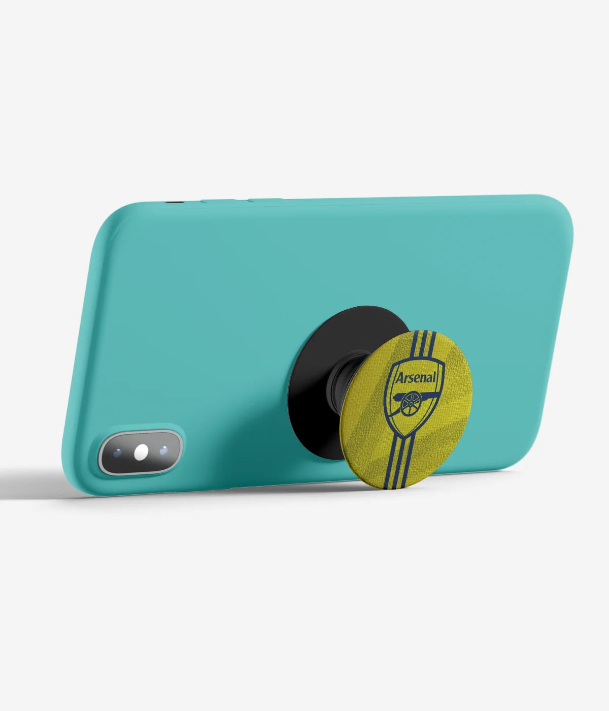 An image demonstrating how to use the phone grip as a stand to hold a mobile phone in landscape mode for hands-free viewing