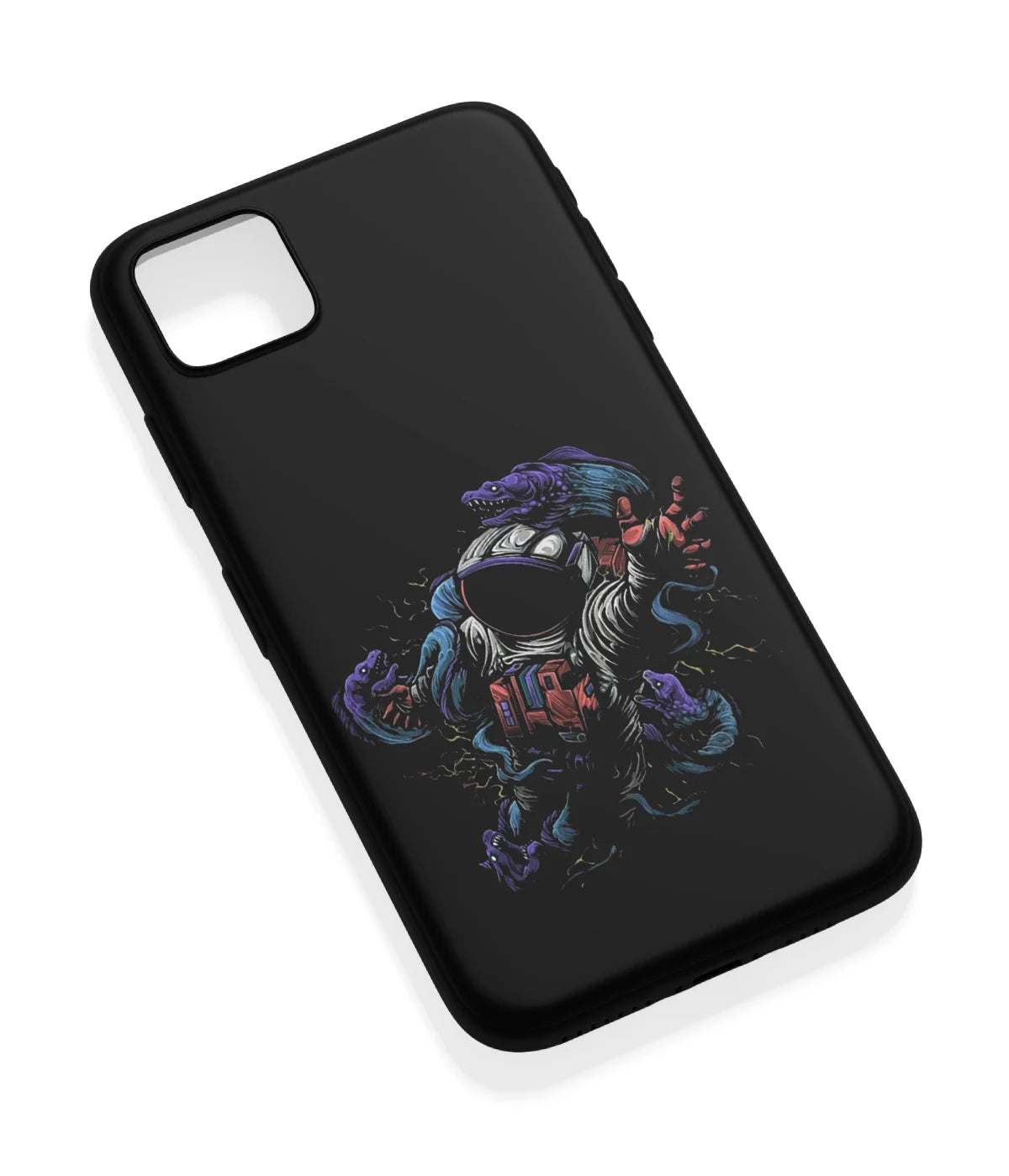 An angled view of a soft silicone case featuring a vibrant design.