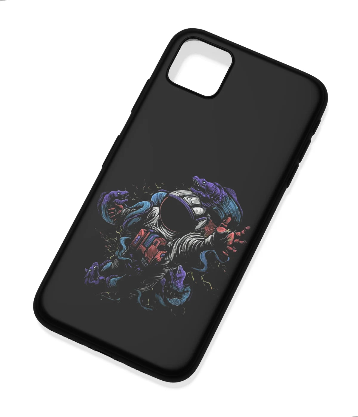 An angled view of a soft silicone case featuring a colorful design.