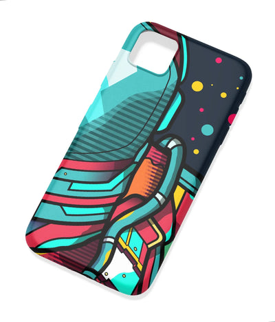 An angled view of a soft silicone case featuring a colorful design.