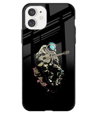 A front-on view of a glass phone case with a colorful design.