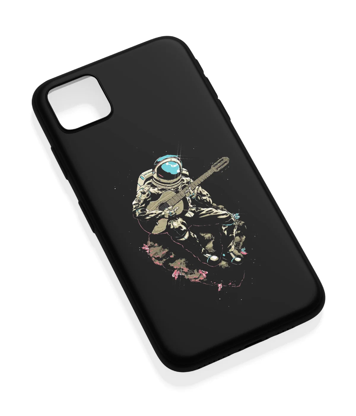 An angled view of a soft silicone case featuring a vibrant design.