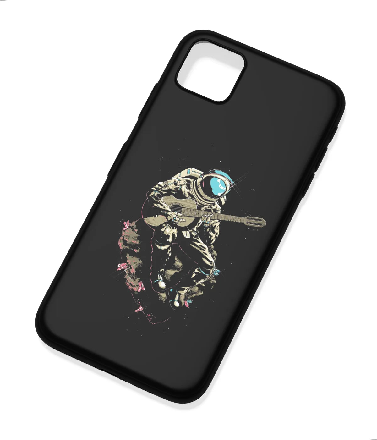 An angled view of a soft silicone case featuring a colorful design.