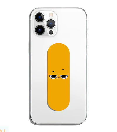 A phone grip slider applied to the back of a smartphone.