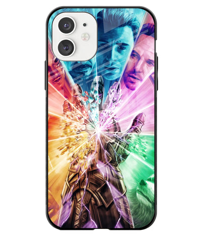 A front-on view of a glass phone case with a colorful design.
