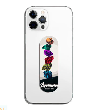 A phone grip slider applied to the back of a smartphone.