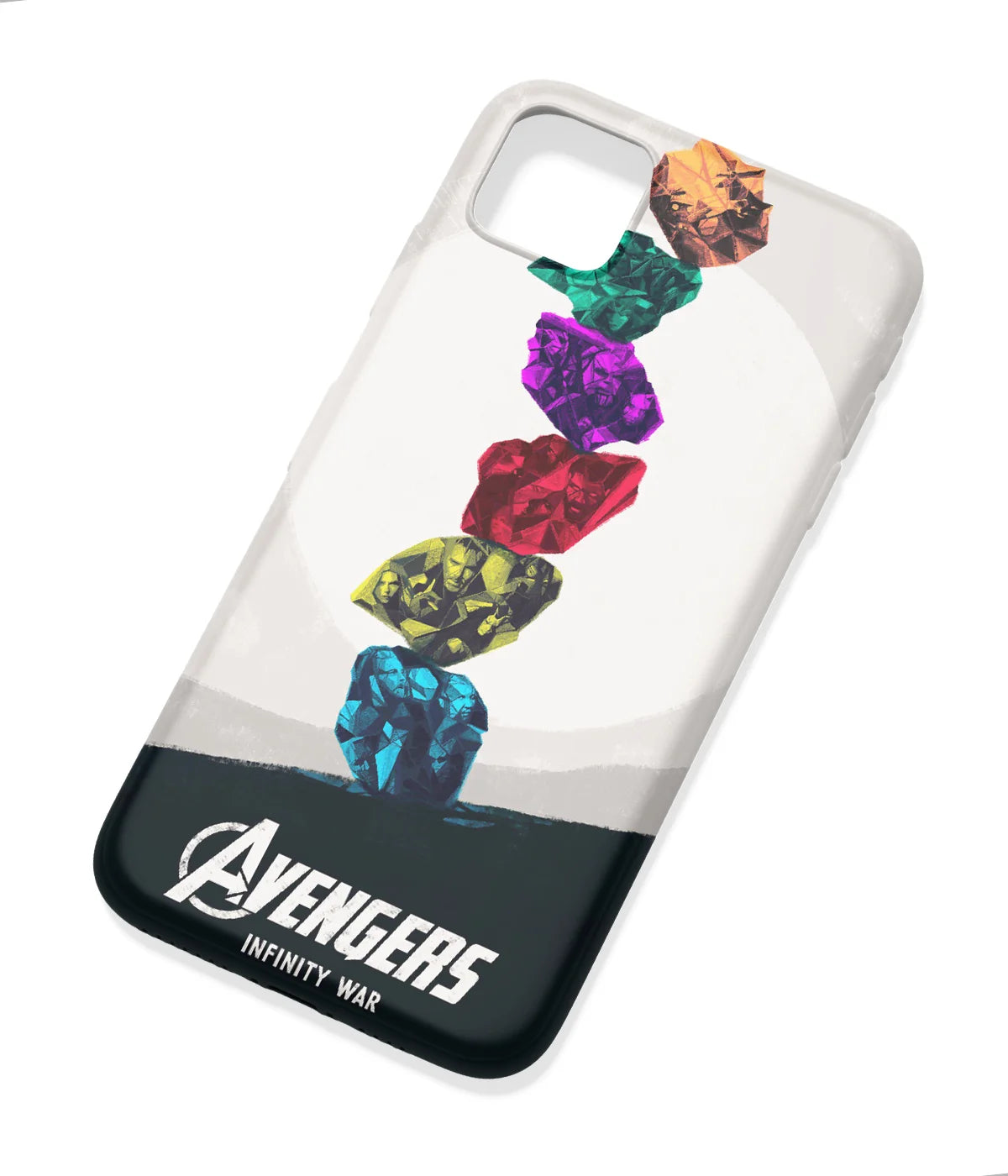 An angled view of a soft silicone case featuring a colorful design.