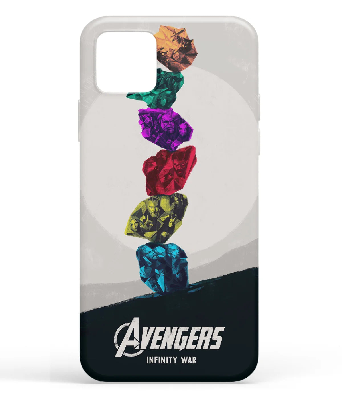 A front-on view of soft silicone phone case with a colorful design.