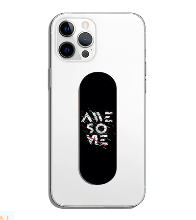 A phone grip slider applied to the back of a smartphone.