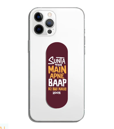 A phone grip slider applied to the back of a smartphone.