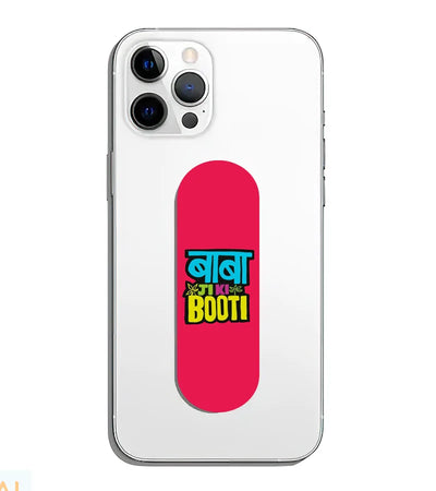 A phone grip slider applied to the back of a smartphone.
