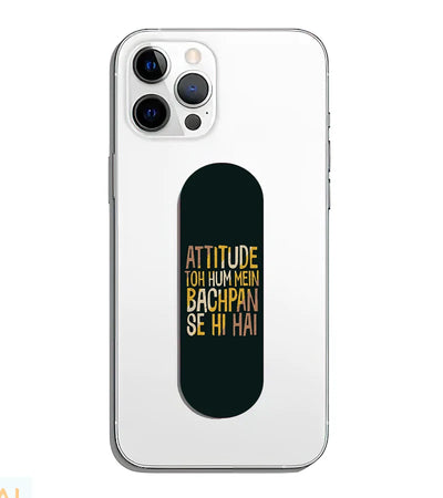 A phone grip slider applied to the back of a smartphone.