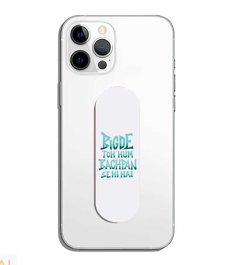 A phone grip slider applied to the back of a smartphone.