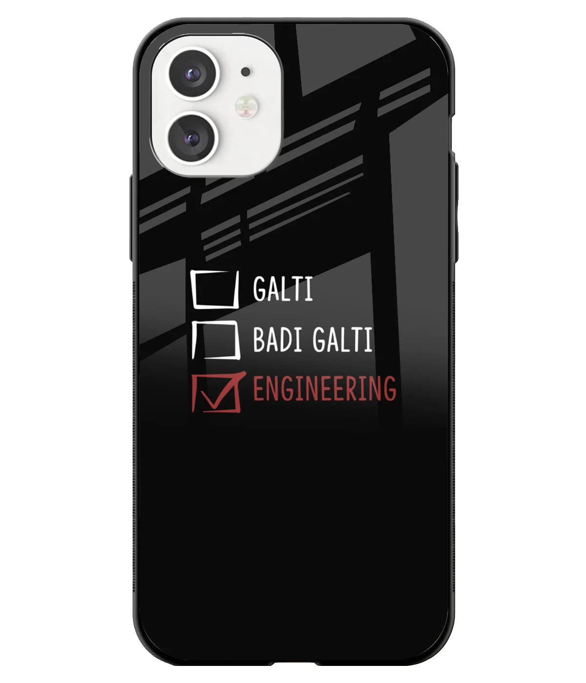 A front-on view of a glass phone case with a colorful design.