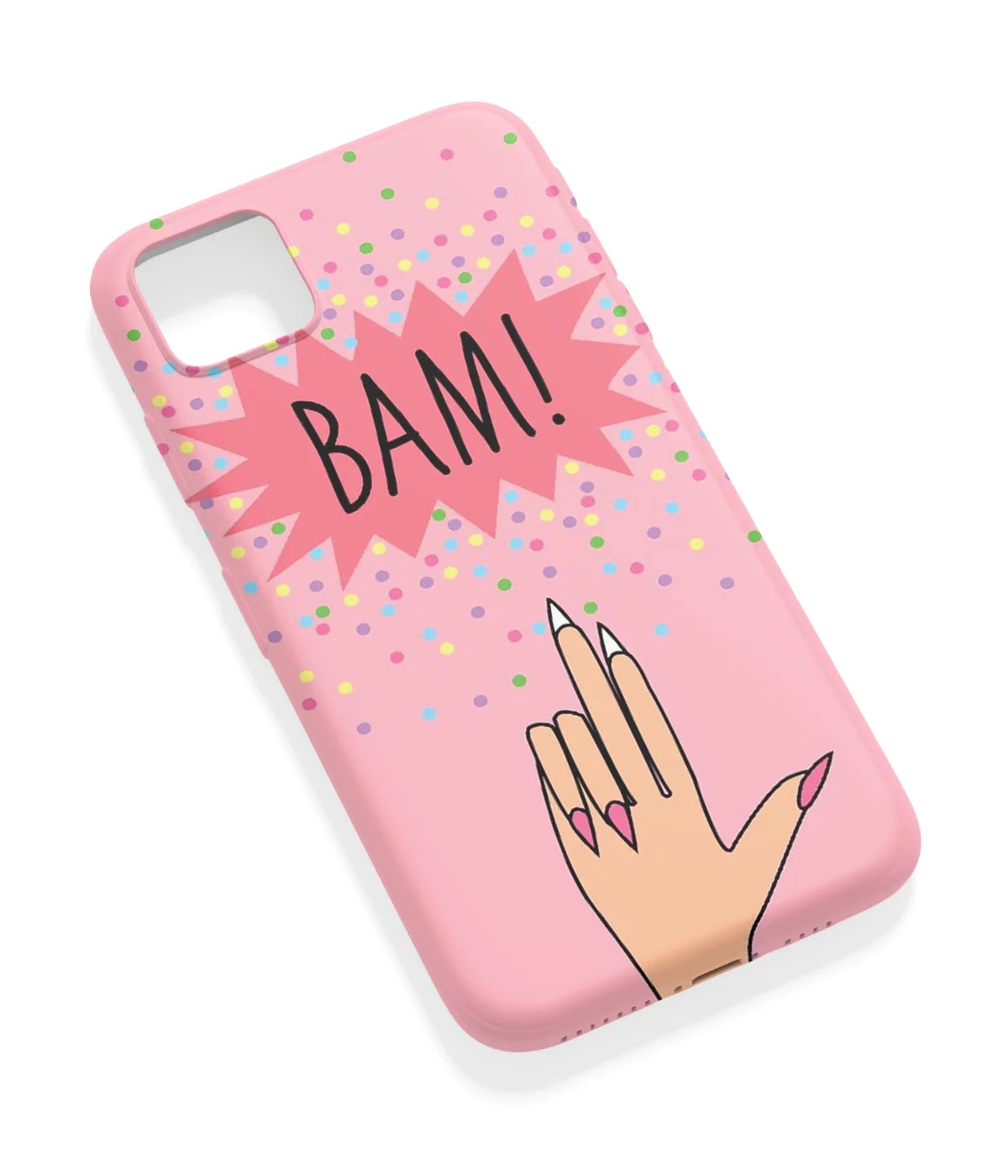 An angled view of a soft silicone case featuring a vibrant design.