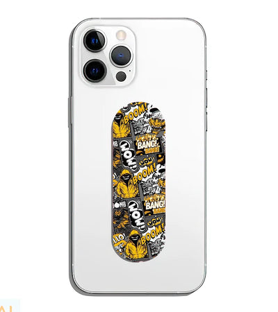 A phone grip slider applied to the back of a smartphone.