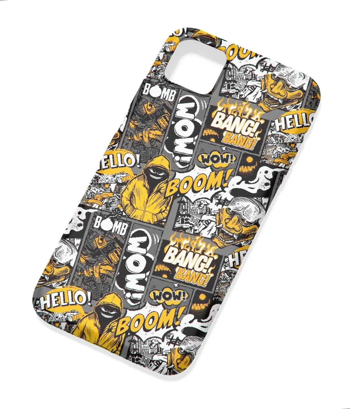 An angled view of a soft silicone case featuring a colorful design.