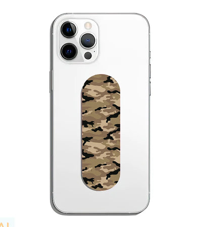 A phone grip slider applied to the back of a smartphone.